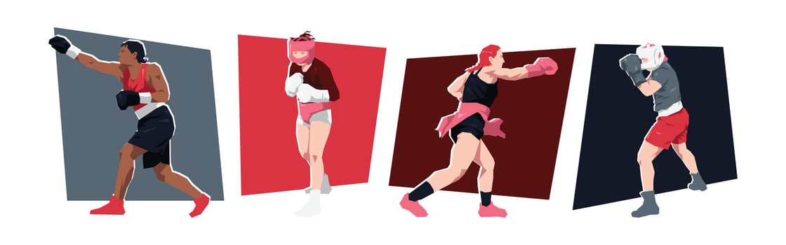 Set of female boxer. boxing athlete character. Isolated on white background. Flat illustration. vector