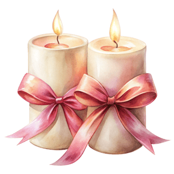 watercolor illustration of two candles with pink bows png