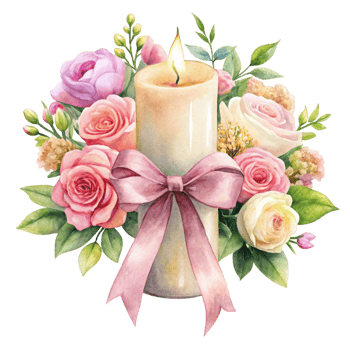 watercolor illustration of a candle and flowers png
