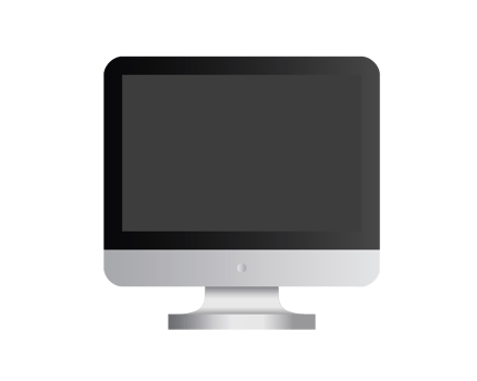 Black and silver desktop personal computer icon in front view, gray device, opened to show a dark screen png