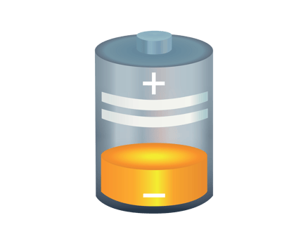 Yellow cylinder recharging battery cell icon with minimal amount of power remaining png