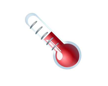 Liquid in glass thermometer icon with red liquid risen to measure temperature png