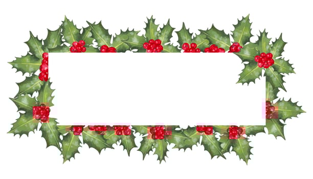 Christmas horizontal frame of red holly berries with leaves.Illustration of watercolor background with place for text. Hand drawn isolated backdrop. Decoration for the New Year and seasonal holidays vector