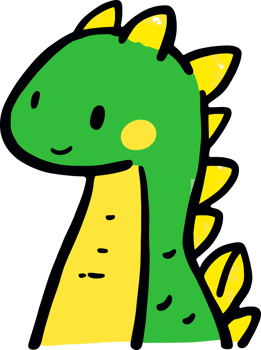 Cute Green Cartoon Dinosaur with Yellow Spikes png