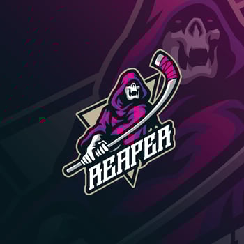 Reaper mascot logo design with modern illustration concept style for badge, emblem and t shirt printing. Reaper hockey illustration for sport team. vector