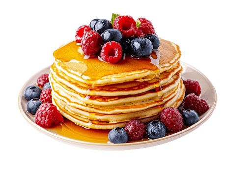Golden pancakes with honey and berries png