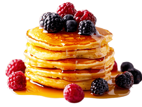 Pancake stack drizzled with honey and fresh berries png