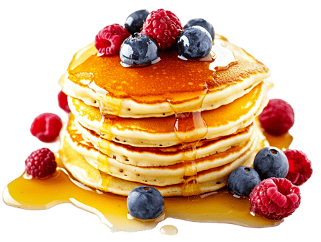 Pancake stack with berries and honey png