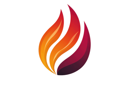 A vibrant flame illustration with stylized curves in shades of red, orange, and yellow, symbolizing fire and warmth. png