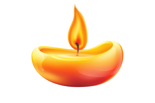 A brightly lit oil lamp with a vibrant flame, showcasing a smooth, curvy design in warm colors. png