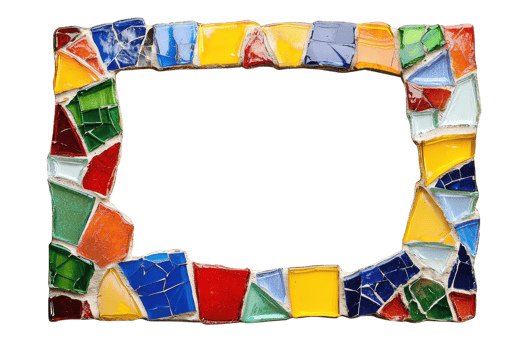 A colorful mosaic picture frame composed of various-shaped tiles in vibrant colors. png