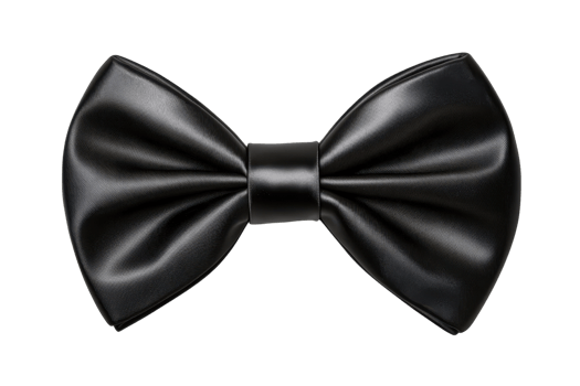 A polished black bow tie with a classic shape, featuring smooth curves and subtle texture. png
