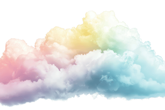 A colorful, fluffy cloud with pastel hues that evoke a serene, dreamy atmosphere. png