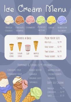 Editable Ice Cream Menu template with pricing section. vector