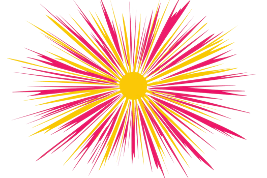 A vibrant starburst design featuring a yellow center with radiating pink and orange spikes. png