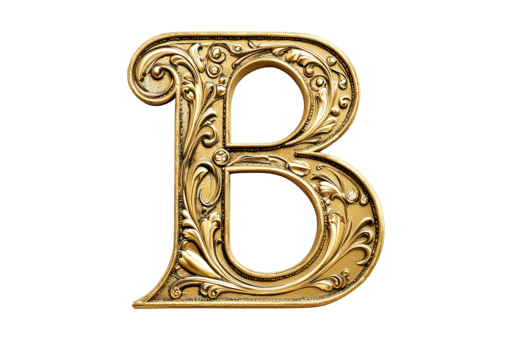 An ornate golden letter B featuring intricate floral engravings. png