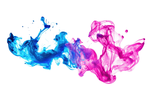 Vibrant blue and pink ink swirls blend and flow dynamically, creating a striking visual effect. png