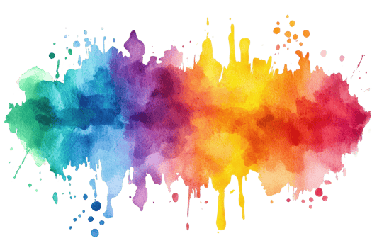 A vibrant watercolor splash featuring a blend of blue, purple, yellow, orange, and red tones. png