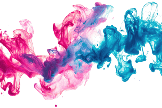 The image features vibrant pink and blue ink swirling in a dynamic, abstract formation. png
