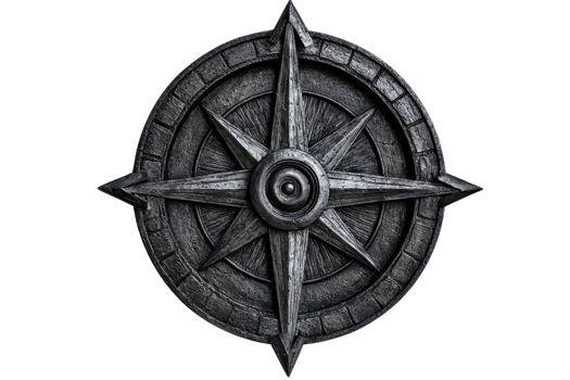 A detailed compass rose featuring a prominent star with intricate design elements, symbolizing direction and navigation. png