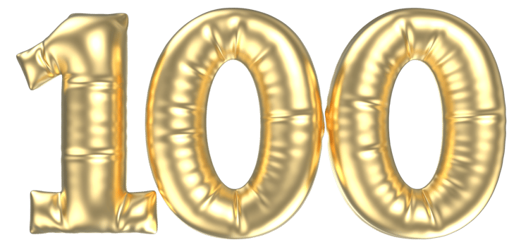 100 Balloon Number Gold 3D png