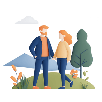 A couple enjoying time together in a scenic outdoor setting with nature around them. png