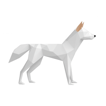 A geometric polygonal representation of a white dog in a standing position. png