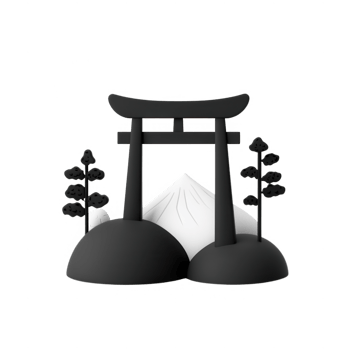 A serene torii gate surrounded by trees and mountains, representing Japanese culture. png