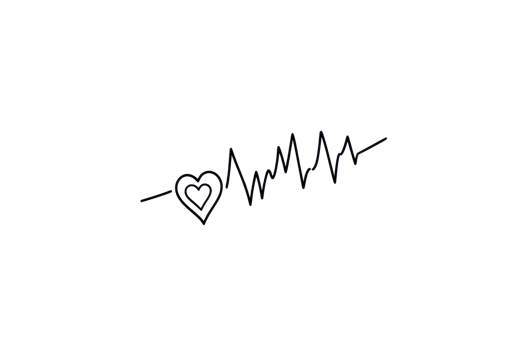 A heart symbol integrated with an ECG line, representing heartbeat rhythms and the connection between love and health. png