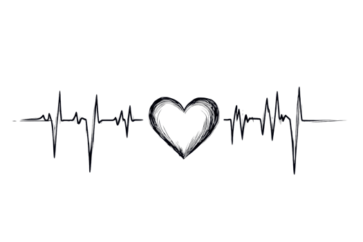A stylized heartbeat line featuring a central heart shape, symbolizing love and life. png