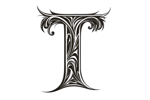 An ornate, decorative letter T featuring intricate floral designs, embodying elegance and artistic flair. png