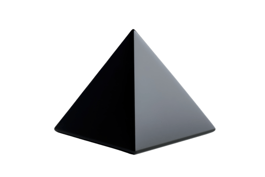 A sleek, geometric pyramid with a polished surface and a striking two-tone color scheme. png
