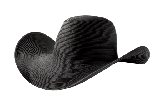 A black hat with a wide brim, exhibiting a textured surface design that adds depth to its appearance. png