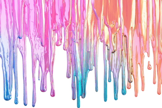 A vibrant display of dripping paint in shades of pink, blue, and purple, creating a colorful, artistic texture against a transparent background. png