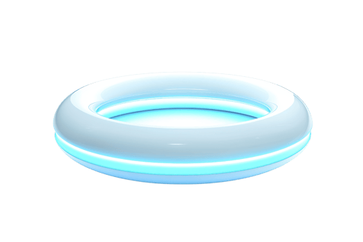 A sleek, glowing circular object with blue accents, resembling a futuristic ring or pool float with a minimalist design. png