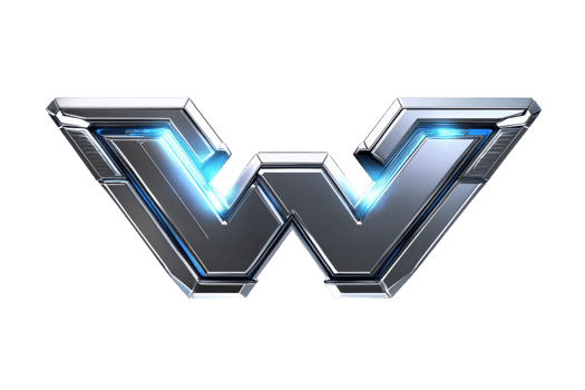 A sleek, metallic logo featuring a stylized letter W with glowing accents, embodying modern design and technology. png