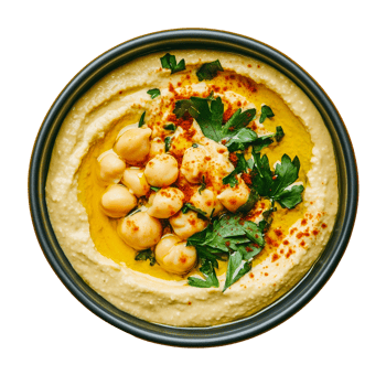 Mediterranean hummus dip in a bowl png