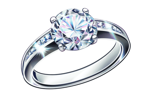 A dazzling engagement ring featuring a brilliant round-cut diamond set in a sleek band with additional accent stones. png