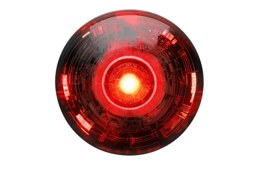 A vibrant red circular light featuring intricate patterns with a bright center glow. png
