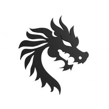 A stylized illustration of a dragon's head, symbolizing power and mythology. png
