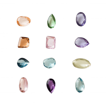 Colorful assorted gemstones and jewels in various shapes and sizes. png