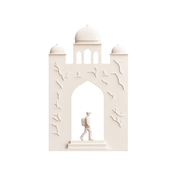 A traveler passing through an ornate archway into a new adventure. png