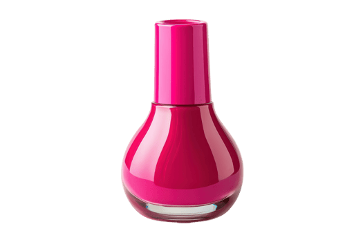 A vibrant pink nail polish bottle with a sleek design, showcasing a glossy finish. png