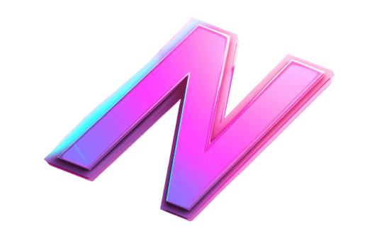 A stylized, three-dimensional letter N featuring vibrant pink and blue gradients. png