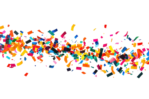Colorful confetti pieces scattered in a dynamic arrangement, conveying a festive and joyful atmosphere. png