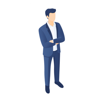 Professional businessman standing confidently with arms crossed, wearing a suit. png