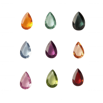 Colorful gemstones arranged in a grid showcasing various hues and shapes. png