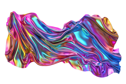 A vibrant, flowing fabric-like material showcasing a spectrum of colors and dynamic light reflections. png