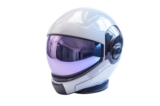 A futuristic helmet featuring a sleek design with a reflective visor and integrated technology elements. png