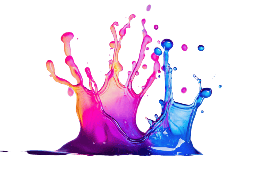 A vibrant splash of colorful liquid creates a dynamic and artistic visual effect. png